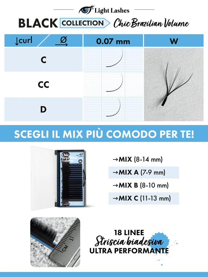 CHIC BRAZILIAN VOLUME W D-curl | Black Collection 18 strisce