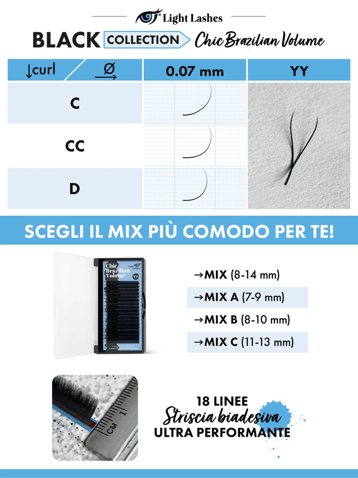CHIC BRAZILIAN VOLUME YY CC-curl | Black Collection 18 strisce