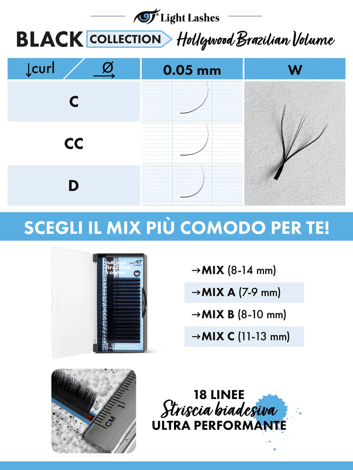 HOLLYWOOD BRAZILIAN VOLUME W D-curl | Black Collection 18 strisce