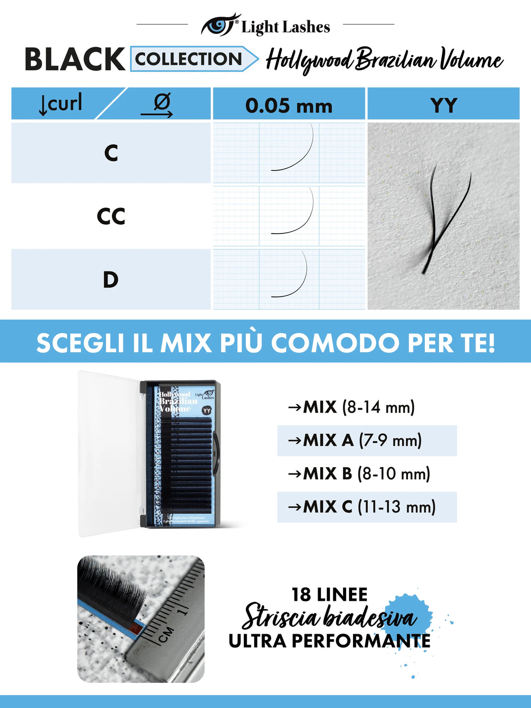 HOLLYWOOD BRAZILIAN VOLUME YY D-curl | Black Collection 18 strisce